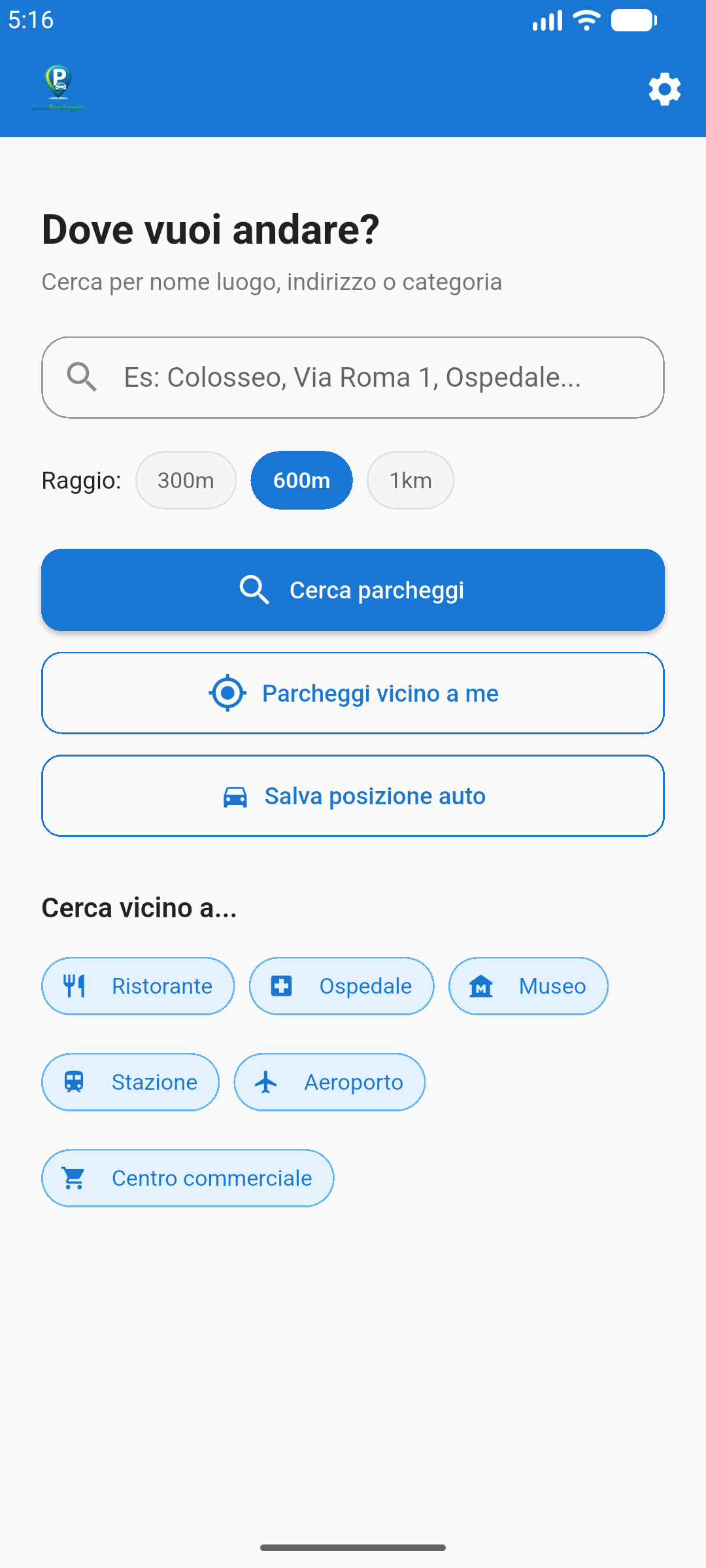 Ricerca parcheggio per indirizzo